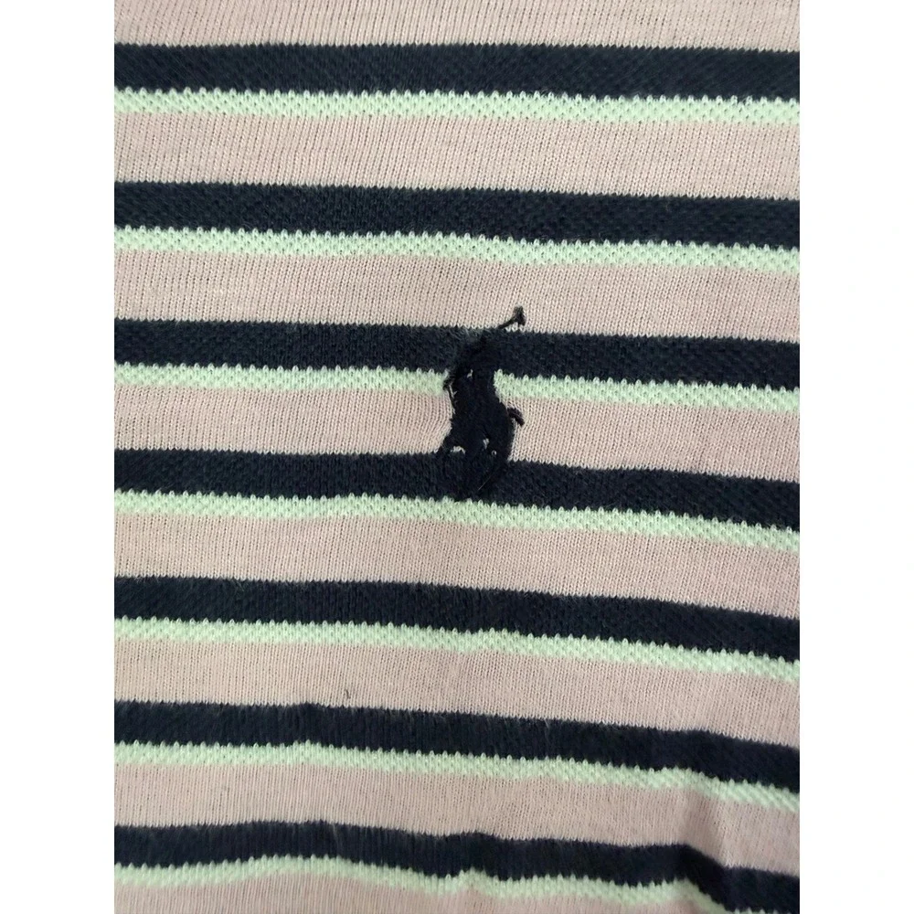 Polo Ralph Lauren Men L Pink Navy Blue Striped Short Sleeve Polo Shirt Cotton